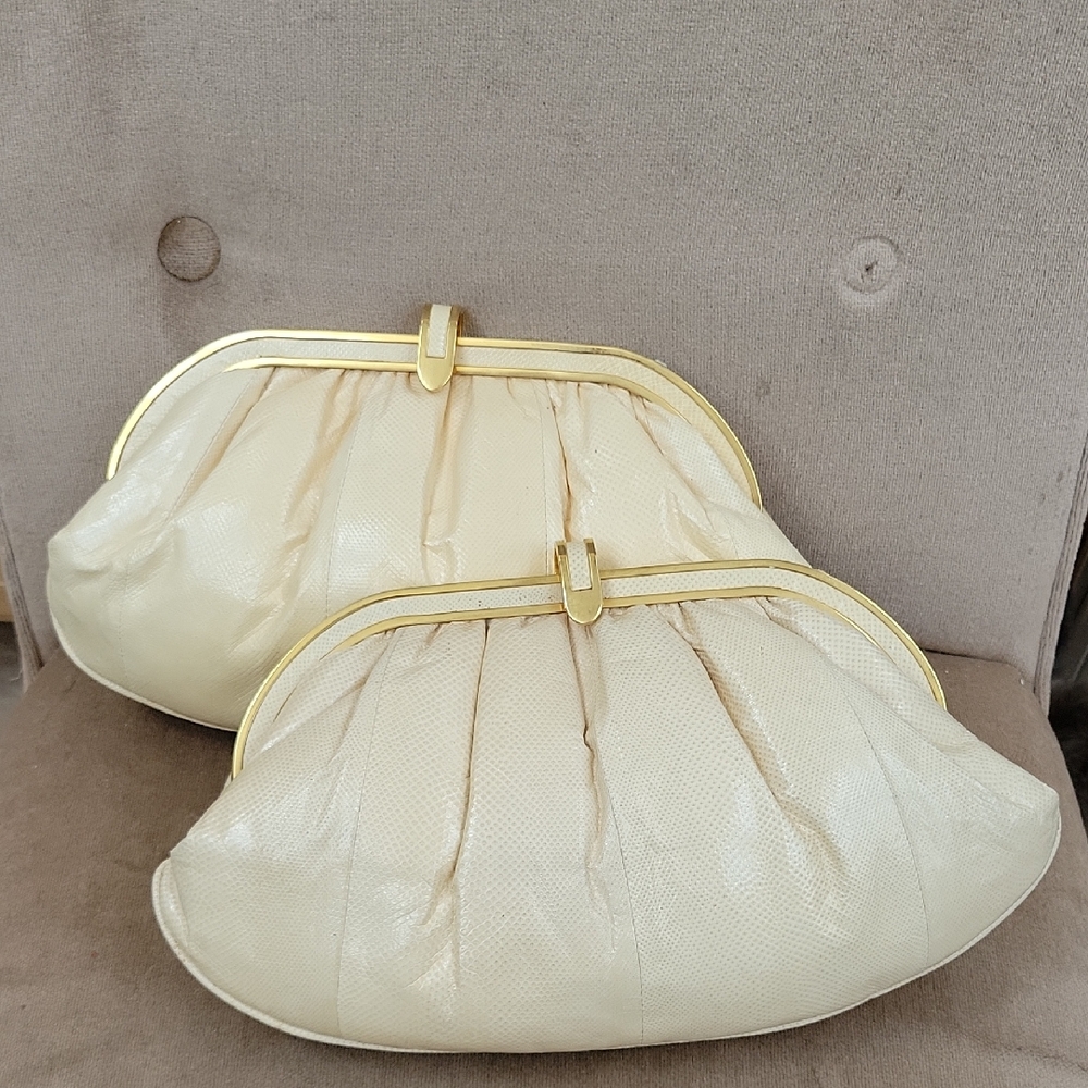 Elegant Cream Snakeskin Clutch Bag
